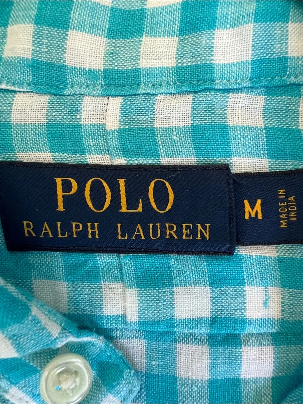 Polo by Ralph Lauren Teal and White Gingham Button-Down Shirt